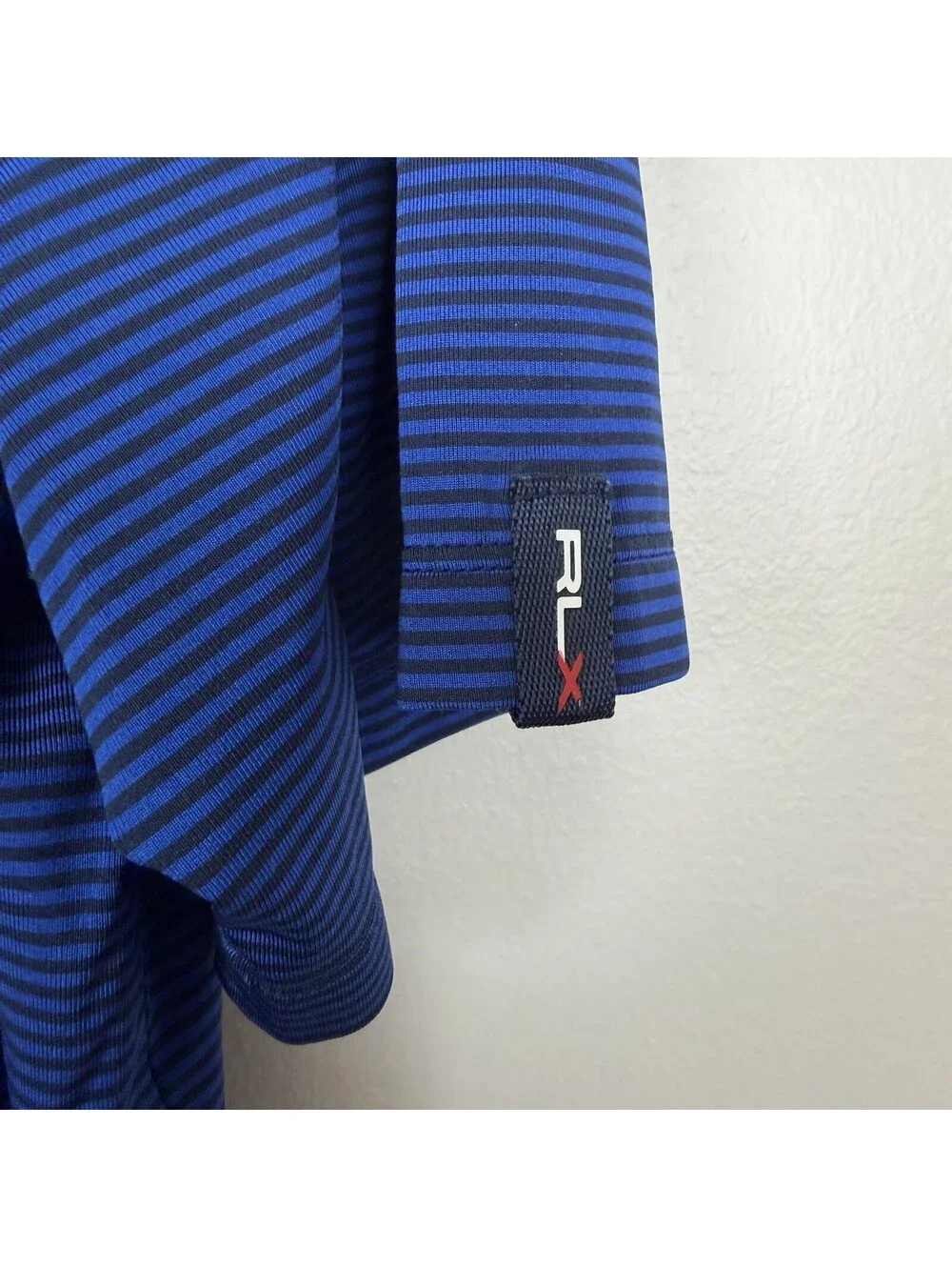 RLX Ralph Lauren Golf Polo Shirt Mens XL Blue Black Striped Performance Short